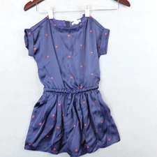 Crewcuts Romper Navy Blue Kids Red Accents Hearts Satin Size 4