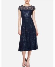 SLNY Fashion Sequined Lace Midi Fancy Dress Size 8