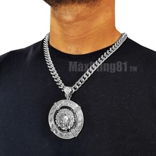 Iced Large Medusa Head Medal Pendant & 10mm Cuban Chain Hip Hop Jewelry Necklace