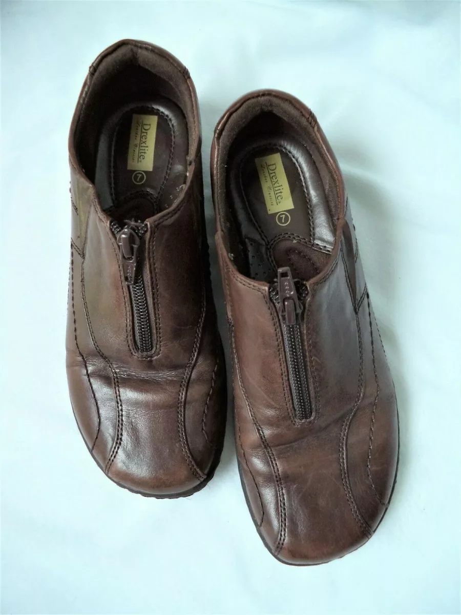 Womens Drexlite Loafers Brown Leather Pull On Zip Sz 7 M Jamie