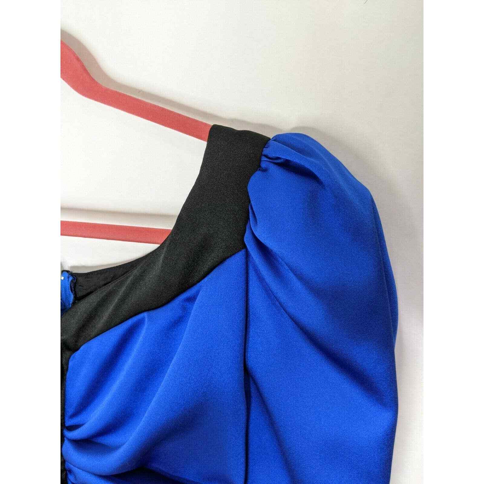 Vintage 80s Midnight Glo Dress Sz 6 Blue Black Hi… - image 4