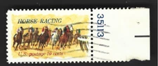 Scott#1528 10c Horse Racing plate # single with Wavy Machine Cancel ~ (A-3)