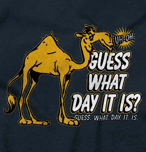 Funny Hump Day Camel Guess What Day It Is Womens or Mens Crewneck T Shirt Tee - Picture 2 of 14