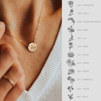 Two Hole Flower Necklace Birth Month Flowers Pendant Gold Silver Color Necklaces