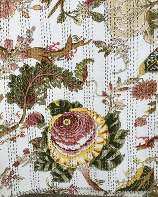 Queen White Rose Floral Print Summer Kantha Quilt Cotton Home Dorm D?cor Blanket