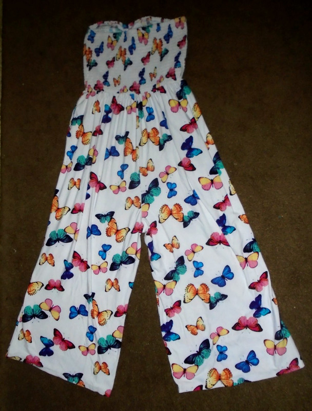 Butterfly Print Stretch Sleeveless Top Jumpsuit Ladies Size L Large
