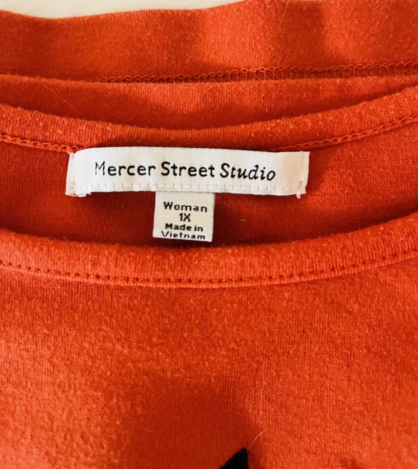Mercer Street Studio Orange Halloween Cat Long Sleeve Shirt top 1X (14/16W)  - Image 4 of 4