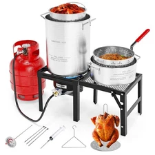 30QT Turkey Fryer & 10QT Fish Fryer Kit with 54000BTU Propane Stove & Foldabl...