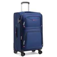 Softside Expandable Luggage with 4 Spinner Wheels, Durable Checked 25-Inch Blue