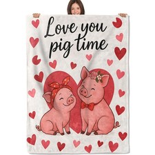 Romantic Pig Love Blanket Soft Lightweight Flannel Throw Blanket for Living R...