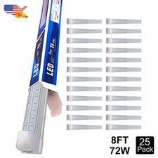8Ft 72W 25 Pack Led Shop Lights T8 Integrated 6500K 9000Lm Bright Workshop Light