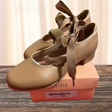 Girls Tap Shoes Bloch S0350G Annie tyette M TAN Child Size 1 Wide Dance Slip On