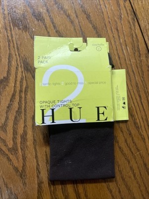 Hue Opaque Tights With Control Top 1 Pair Pack Size 2 Espresso Black Style 5987
