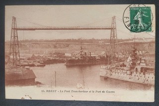 CPA BREST LE PONT TRANSBORDEUR ET LE PORT DE GUERRE 1926