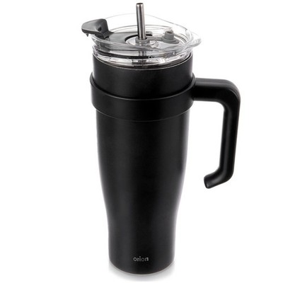 8592381223557 STALOWY KUBEK TERMICZNY TERMOS 1200ml Z RĄCZKĄ I SŁOMKĄ ORION 1122