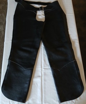 Leather Chaps Black Lg/Short US Chap & Saddleback Co. Made in USA Good Cond.