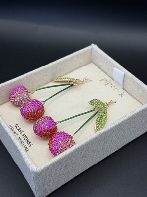 PIPER K Cherry Glass Stones Nickel Free Drop Statement Earrings