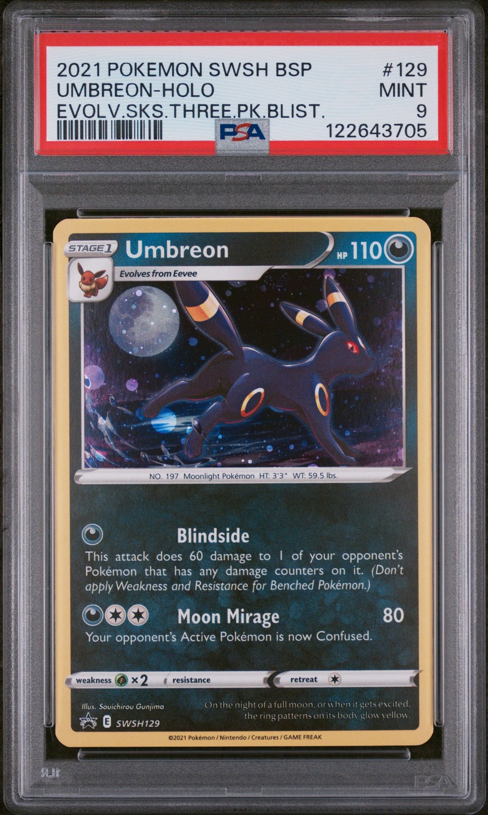 2021 POKEMON SWSH BLACK STAR PROMO #129 UMBREON-HOLO PSA 9