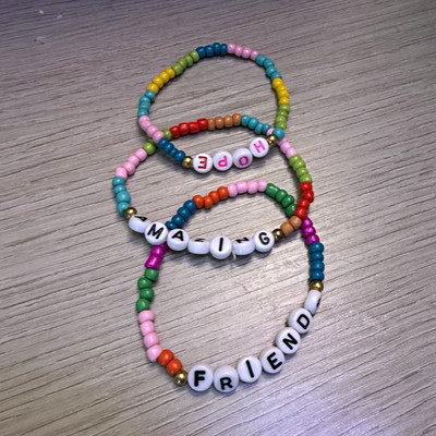 Handmade Kandi Beaded Bracelet Set w/ Colorful Beads & Letter Charms