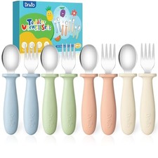 8 Pieces Toddler Utensils Set - Kids Silverware Set with Silicone Handle Blue