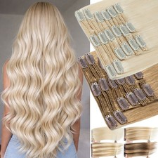Double Wefts Clip In Russian Remy Human Hair Extensions Blonde Full Head Thick