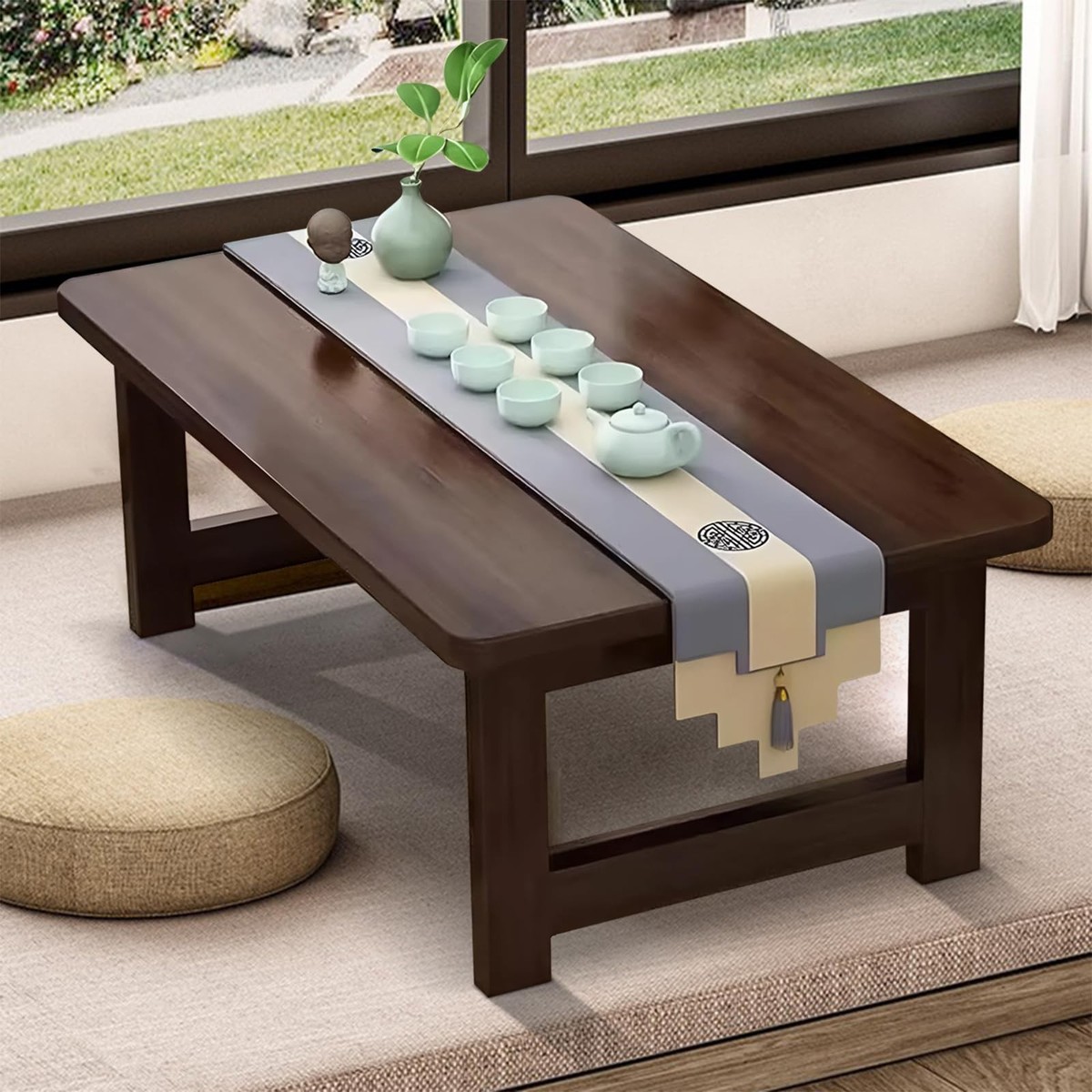 Japanese Floor Sitting Table, Folding Wood Tea Table
