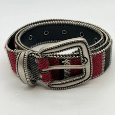 Elite Woven Fabric Belt Wms Sz L Aztec Western Red/Grey/Black Silver  Buckle