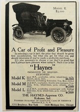 C1905 Haynes Model K Advertisement Haynes-Apperson Automotive Antique Car G4A4
