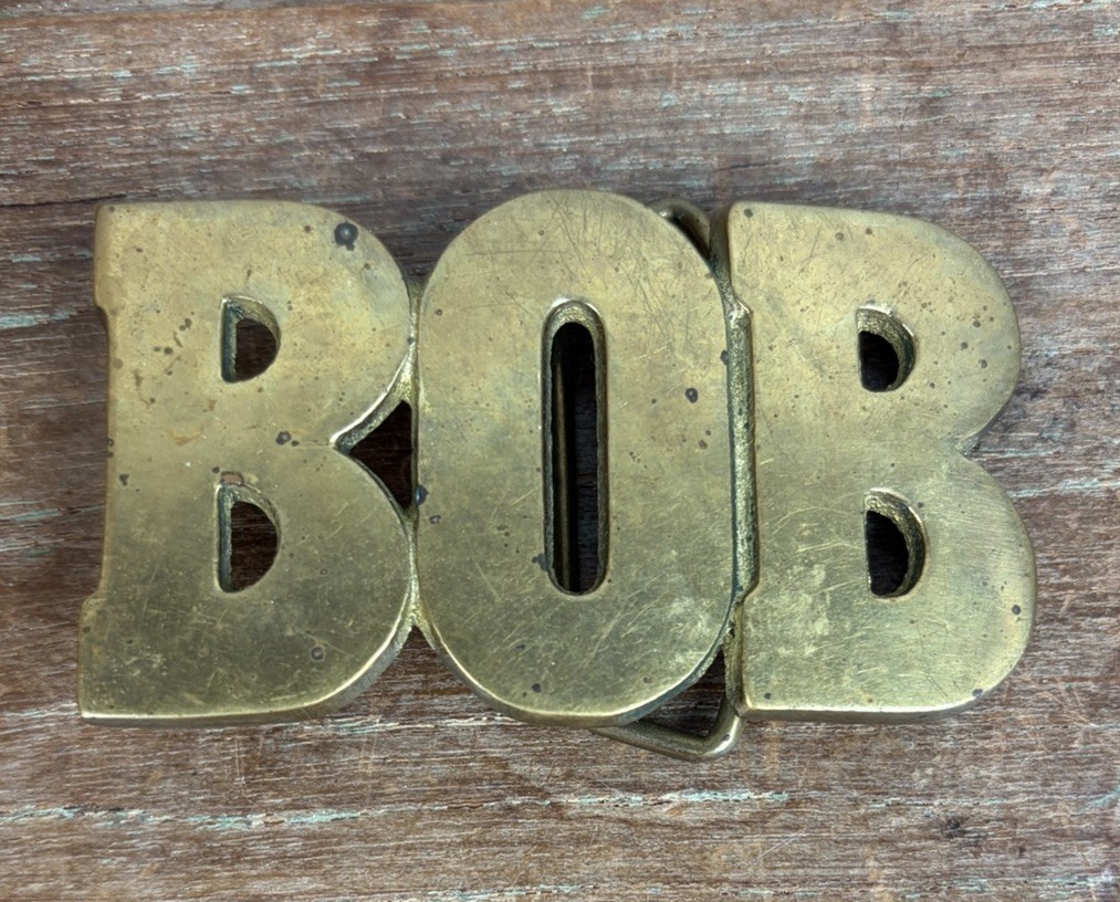 Bob Name Cutout Belt Buckle Solid Brass BBB Great Vintage Condition