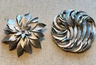 Vintage Jewelry Lot 2 Signed TRIFARI LEAF BROOCHES  Silver Tone