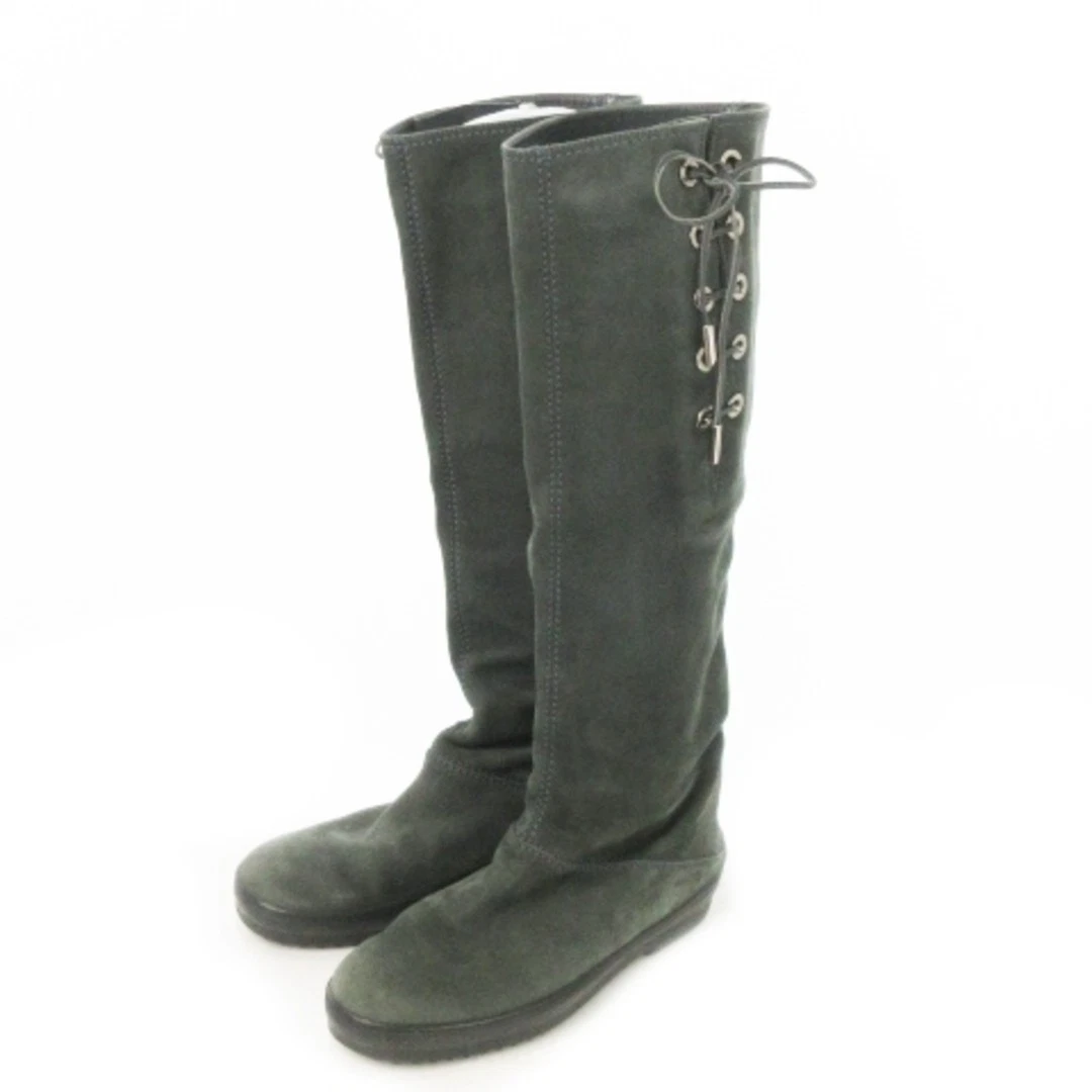 TOD’S Stivali lunghi Tod's piatti scamosciati stringati fiocco 37 5 24 5 cm (9 65 pollici) grigio AO3 usati 69d0
