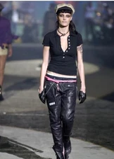 DSQUARED2 RARE PANTALON CUIR ZIP ROUGE PATCH Brodé 1964