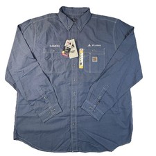 Carhartt FR Force CAT 2 Blue Work Shirt 2XLT Loose Fit Name and Company