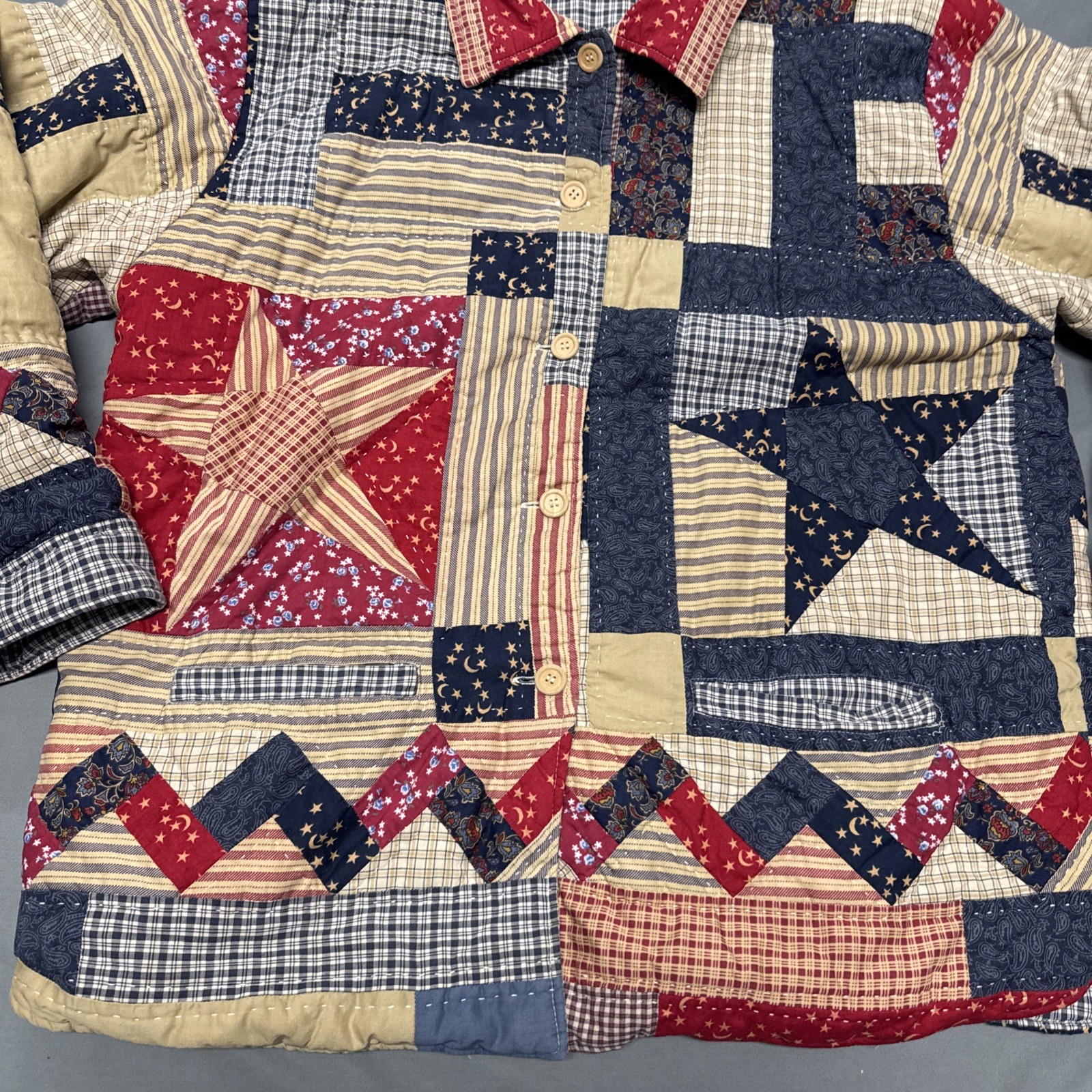 Vintage Patchwork Quilted Mixed Pattern Stars Str… - image 2