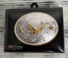 Nocona Two Toned Soaring Eagle and Stars Oval Belt Buckle 3757017