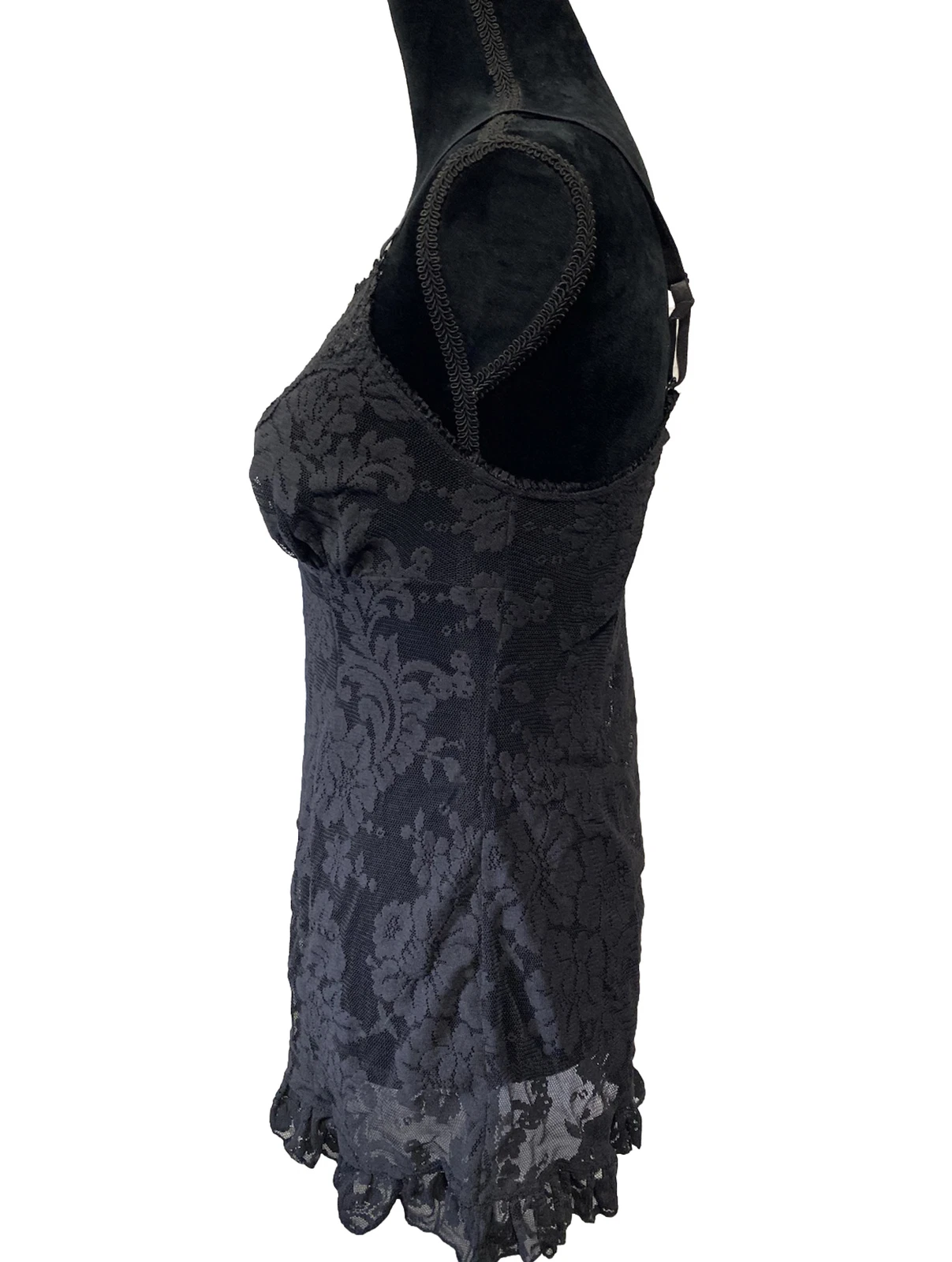 UNDERCOVER Abito da notte vintage Victoria's Secret nero elasticizzato in pizzo cravatta taglia media