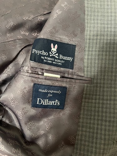 Chaqueta Blazer Psycho Bunny Robert Godley Para Hombre 40R Gris Hecha en Canadá Logo a Cuadros - Imagen 3 de 13