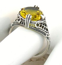 ANTIQUE STYLE 925 SOLID STERLING SILVER 4 CARAT LAB-CREATED CITRINE RING  358Z
