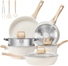 12 Pcs Pots and Pans Set, Nonstick Cookware Sets White Granite Induction Cookwar