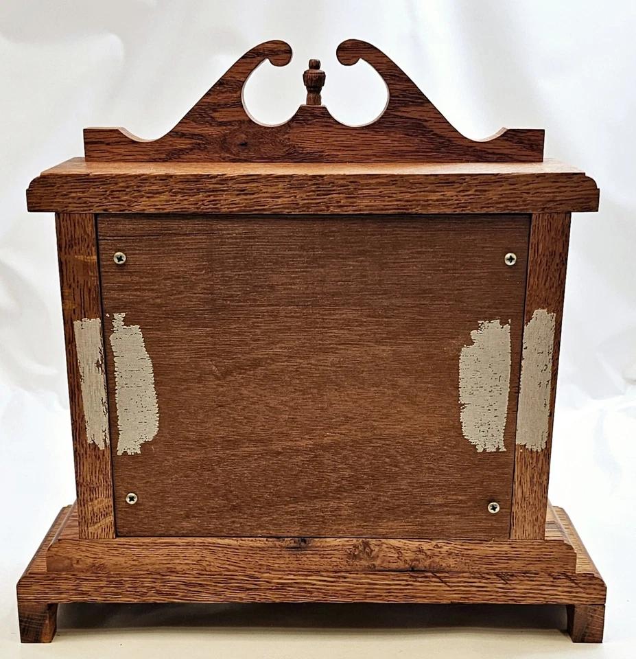 Vintage Custom Built Wooden Shelf Mantel Clock Roman Numeral Quartz Face 13.75"T - Image 3 of 4