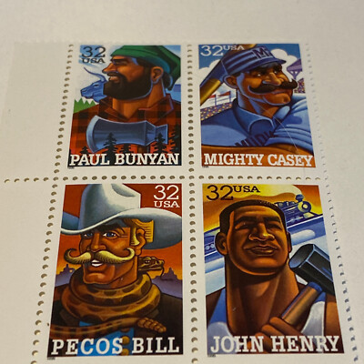 US #3083-3086 MNH 1996 Folk Heroes Casey Paul Bunyan Pecos Bill John ...