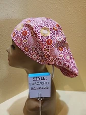Medallion Tiles Pink Women's Euro/Chef Surgical Scrub Hat/Cap Handmade