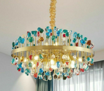 Modern Minimalist Living Room Store Colorful Glass Chandelier Round Rectangule L