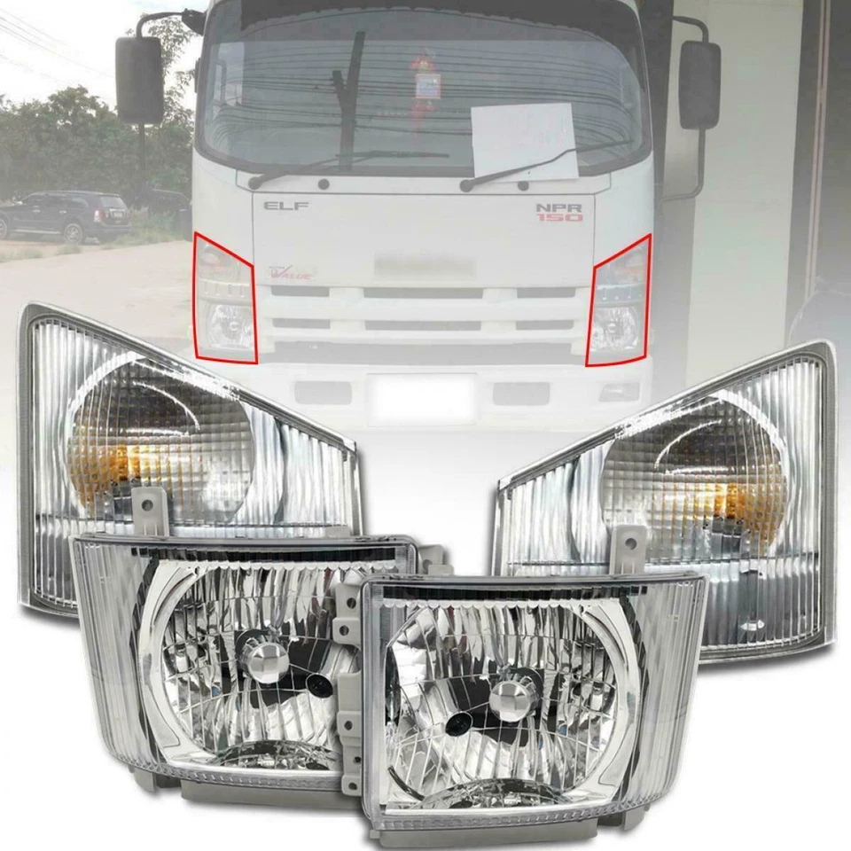 JUEGO DE 4 PIEZAS FAROS INTERMITENTES ISUZU NPR NQR HD 2008-2015 CAMIÓN LUCES ESQUINA Foto 3 de 3