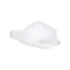 INC International Concepts Marabou Pool Slides Women's XL 11/12 Bright Bhite