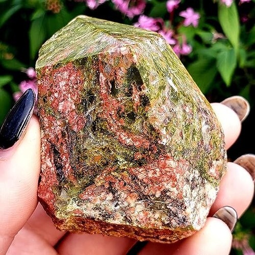 Piedra preciosa curativa de cristal natural semi pulido Unakite punto de corte - #1 - Imagen 3 de 4