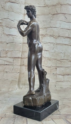 Signed Michelangelo Famous David Nude Male Bronze Art Deco Figurine Sculpture - Picture 4 of 7