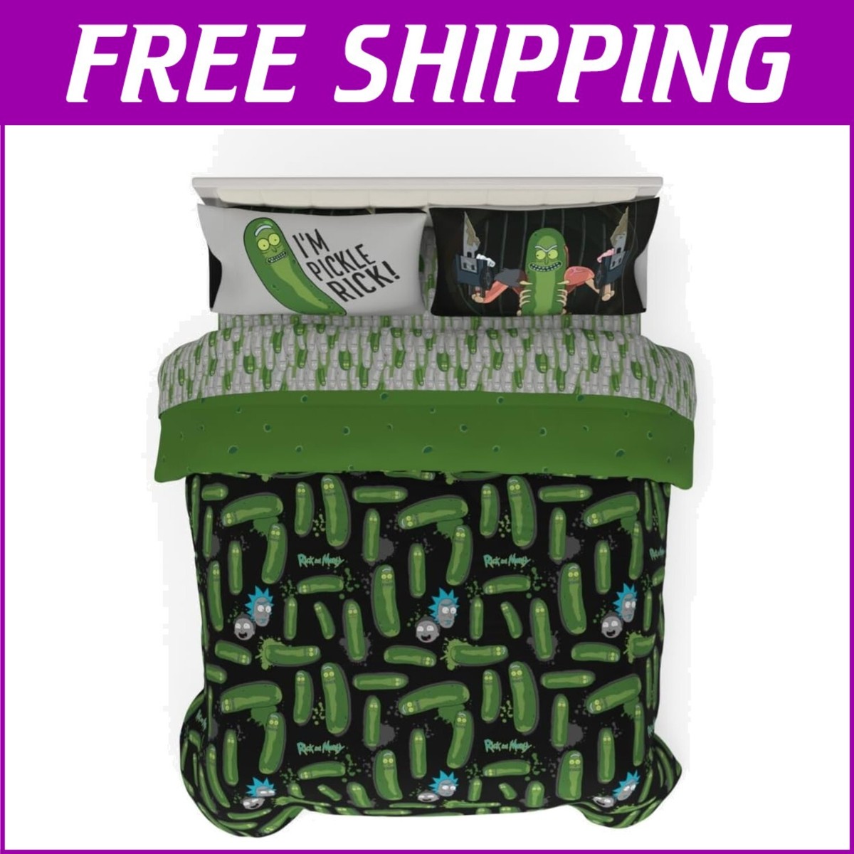 Officially Licensed Rick & Morty 7 Piece Full Bedding Set - Pickle