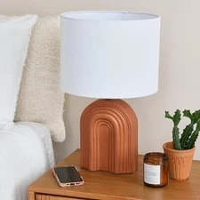 NIOB Creative Co-Op Carved Stoneware Table Lamp | EC1278, Terracotta