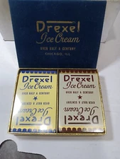 Drexel Ice Cream playing cards vtg 2 decks sealed tax stamp + box  advertising
